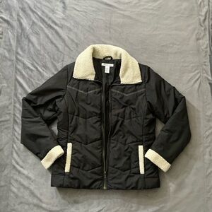 Style & Co. Black Waterproof Lightweight Winter Jacket with Sherpa Cream Collar